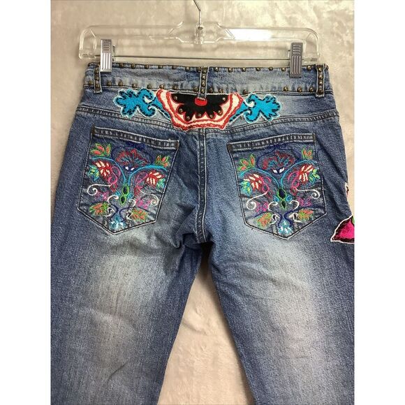 Vintage Basil & Maude Embroidered And Rivited Blue Jeans Size 2 lowrise stretch - Picture 7 of 11
